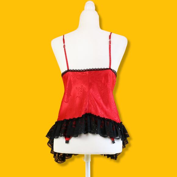 Lauren Alexandra Red Black Floral Lace Lingerie Button Up Cami Top, M - Picture 3 of 4